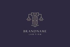 Initial letter HB logo with scale of justice logo design, luxury legal logo geometric style vector