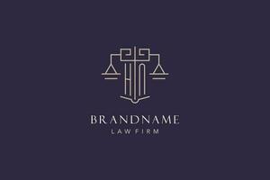 Initial letter HN logo with scale of justice logo design, luxury legal logo geometric style vector