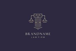 Initial letter HK logo with scale of justice logo design, luxury legal logo geometric style vector