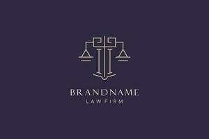 Initial letter II logo with scale of justice logo design, luxury legal logo geometric style vector