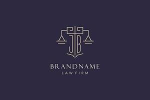 Initial letter JB logo with scale of justice logo design, luxury legal logo geometric style vector