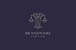 Initial letter IZ logo with scale of justice logo design, luxury legal logo geometric style vector