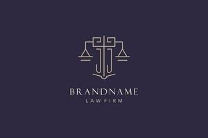 Initial letter JJ logo with scale of justice logo design, luxury legal logo geometric style vector