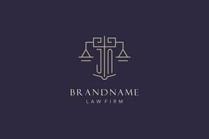 Initial letter JN logo with scale of justice logo design, luxury legal logo geometric style vector