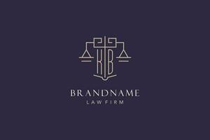 Initial letter KB logo with scale of justice logo design, luxury legal logo geometric style vector