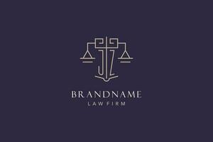 Initial letter JZ logo with scale of justice logo design, luxury legal logo geometric style vector