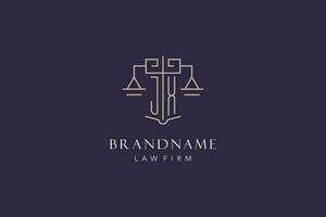Initial letter JX logo with scale of justice logo design, luxury legal logo geometric style vector