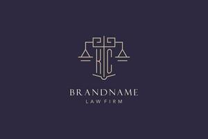 Initial letter KC logo with scale of justice logo design, luxury legal logo geometric style vector