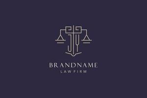 Initial letter JY logo with scale of justice logo design, luxury legal logo geometric style vector