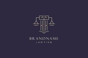 Initial letter KK logo with scale of justice logo design, luxury legal logo geometric style vector