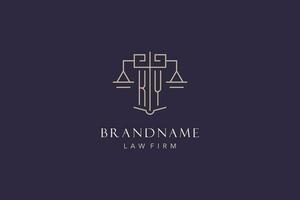 Initial letter KY logo with scale of justice logo design, luxury legal logo geometric style vector
