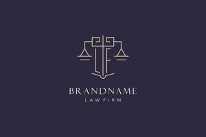 Initial letter LF logo with scale of justice logo design, luxury legal logo geometric style vector