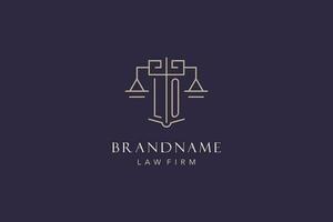 Initial letter LO logo with scale of justice logo design, luxury legal logo geometric style vector