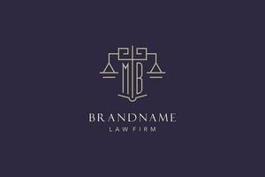 Initial letter MB logo with scale of justice logo design, luxury legal logo geometric style vector