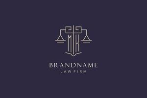 Initial letter MK logo with scale of justice logo design, luxury legal logo geometric style vector