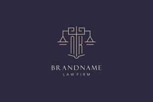 Initial letter NK logo with scale of justice logo design, luxury legal logo geometric style vector