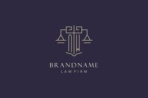 Initial letter NW logo with scale of justice logo design, luxury legal logo geometric style vector