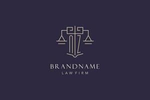 Initial letter NZ logo with scale of justice logo design, luxury legal logo geometric style vector