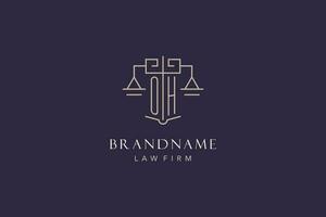 Initial letter OH logo with scale of justice logo design, luxury legal logo geometric style vector