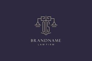 Initial letter OS logo with scale of justice logo design, luxury legal logo geometric style vector