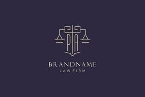 Initial letter PA logo with scale of justice logo design, luxury legal logo geometric style vector