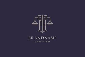 Initial letter PK logo with scale of justice logo design, luxury legal logo geometric style vector