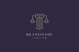Initial letter QD logo with scale of justice logo design, luxury legal logo geometric style vector