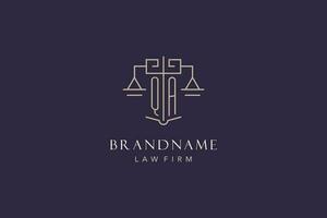 Initial letter QA logo with scale of justice logo design, luxury legal logo geometric style vector