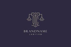 Initial letter QC logo with scale of justice logo design, luxury legal logo geometric style vector