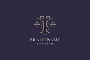 Initial letter QS logo with scale of justice logo design, luxury legal logo geometric style vector