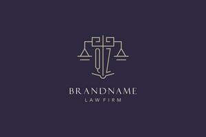 Initial letter QZ logo with scale of justice logo design, luxury legal logo geometric style vector
