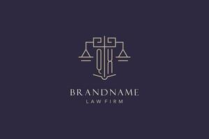 Initial letter QX logo with scale of justice logo design, luxury legal logo geometric style vector