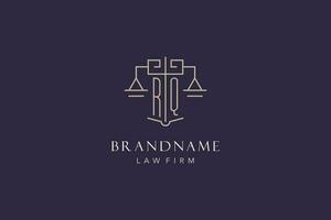 Initial letter RQ logo with scale of justice logo design, luxury legal logo geometric style vector