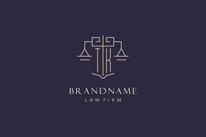 Initial letter TK logo with scale of justice logo design, luxury legal logo geometric style vector