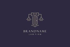 Initial letter UB logo with scale of justice logo design, luxury legal logo geometric style vector