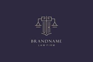 Initial letter UK logo with scale of justice logo design, luxury legal logo geometric style vector