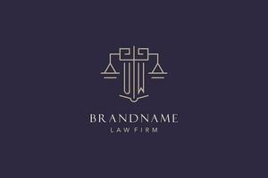 Initial letter UW logo with scale of justice logo design, luxury legal logo geometric style vector