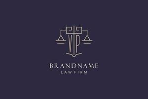 Initial letter VP logo with scale of justice logo design, luxury legal logo geometric style vector