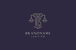 Initial letter VS logo with scale of justice logo design, luxury legal logo geometric style vector