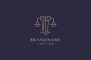 Initial letter VZ logo with scale of justice logo design, luxury legal logo geometric style vector