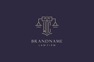 Initial letter WC logo with scale of justice logo design, luxury legal logo geometric style vector