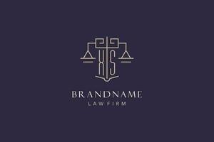 Initial letter XS logo with scale of justice logo design, luxury legal logo geometric style vector