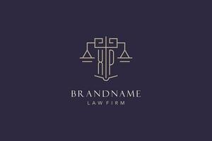 Initial letter XP logo with scale of justice logo design, luxury legal logo geometric style vector