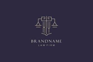 Initial letter XY logo with scale of justice logo design, luxury legal logo geometric style vector