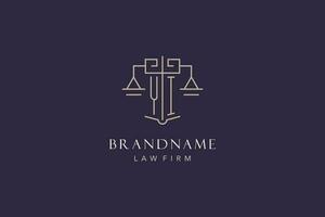 Initial letter YI logo with scale of justice logo design, luxury legal logo geometric style vector