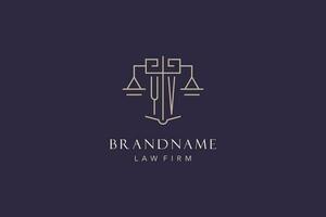 Initial letter YV logo with scale of justice logo design, luxury legal logo geometric style vector