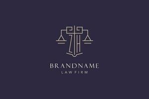 Initial letter ZH logo with scale of justice logo design, luxury legal logo geometric style vector