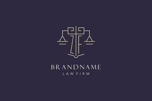 Initial letter ZF logo with scale of justice logo design, luxury legal logo geometric style vector