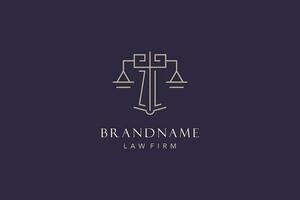 Initial letter ZL logo with scale of justice logo design, luxury legal logo geometric style vector