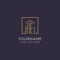 AE initial square logo design, modern and luxury real estate logo style vector